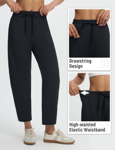 Women’s Wide Leg Barrel Pants with Zipper Pockets - Black, Large