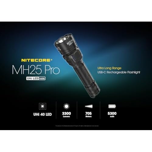 Nitecore MH25 Pro 770 Yard Long Throw Flashlight, 3300 Lumen USB-C Rechargeable Compact Duty Work Light with Lumentac Organizer