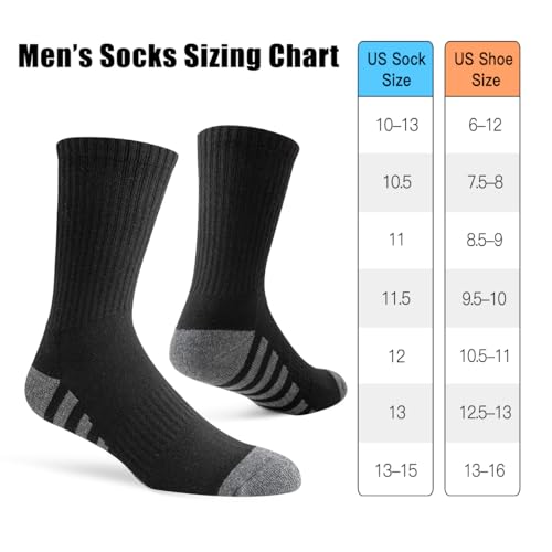 JOYNÉE Men's Crew Work Cushion Socks - Long Athletic Breathable Socks Black Large