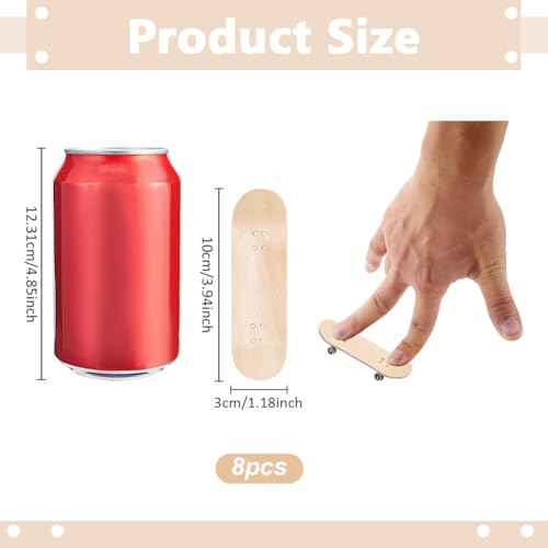 FINGERINSPIRE 8Pcs Mini Skateboard Tiny Maple Wooden Fingerboard Finger Skateboards Accessories with Plastic Box Reduce Pressure Kids Gifts Party Favors(Wood Color, 3.9 x 1.8inch)