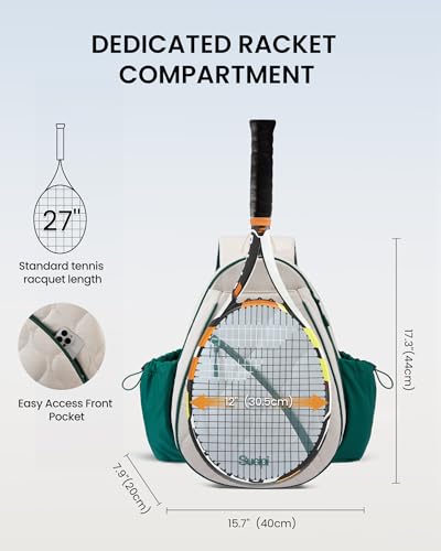 Light Green Tennis Backpack for Women and Men Holds 1-2 Rackets, With Shoe Compartment