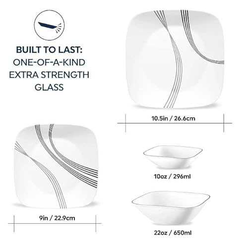 Corelle Urban Arc 16pc, Service for 4, Dinnerware Set, 8 Plates Bowls, Chip & Break Resistant, Dinner and Corelleware White
