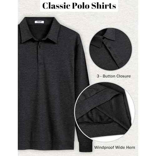 COOFANDY Mens Polo Shirts Long Sleeve Casual Lightweigt Golf Polos Button Collared Tshirt