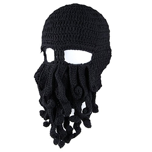 Men's Beanie Hat - Barbarian Vagabond Foldaway Headwear with Beard Cover - Black, One Size