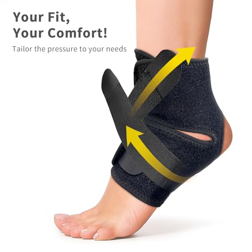 Ankle Brace for Men Women Adjustable Compression Sleeve - Classic Black, One Size