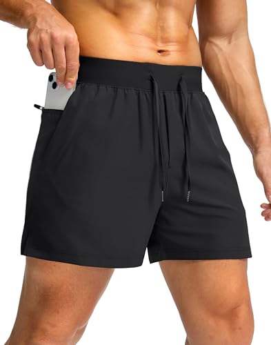 Men's Athletic Running Shorts with Zipper Pockets 9/7/5 Inch Inseam Large Black - Soothfeel