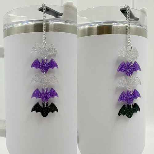 Halloween Stanley Cup Decoration ? Bat Cup Charm for Stanley 30oz 40oz, Bat Straw Supplies, Purple Water Bottle Accessories