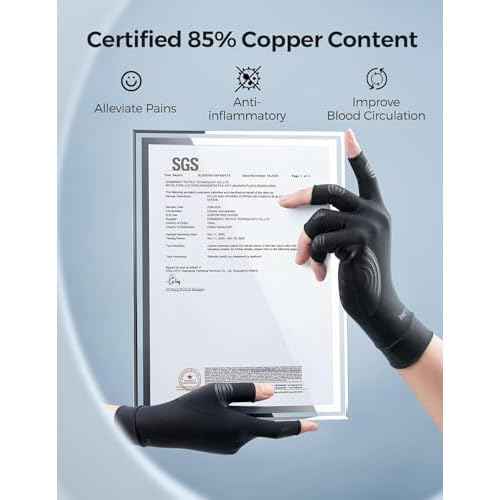 FREETOO Copper Arthritis Gloves for Pain Relief, Strengthen Compression Gloves to Alleviate Hand Pains,Swelling, Fingerless Computer Typing Gloves for Rheumatoid, Tendonitis Women/Men S-Size