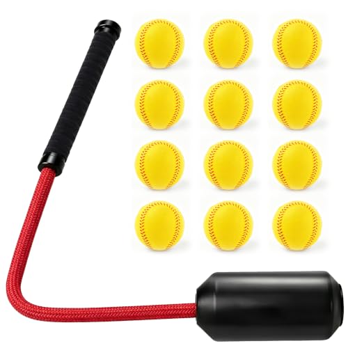 Red Rope Swing Bat Trainer for Baseball & Softball with 12 Training Balls