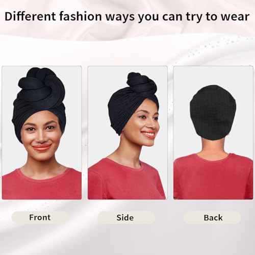Women Turbans and Head Wraps, Women African Turban Flower Knot Pre-Tied Bonnet Beanie Cap Headwrap