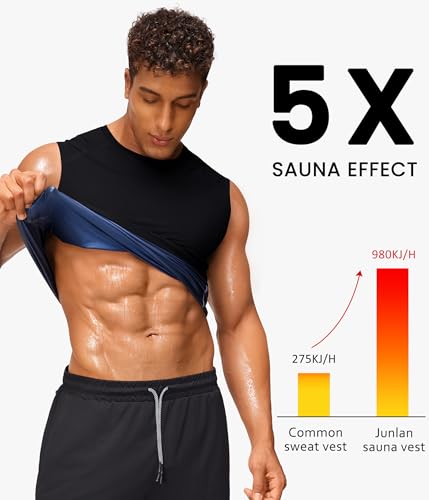 Junlan Sleeveless Sauna Shirt Sweat Vest for Men - Black, X-Large Gym Workout