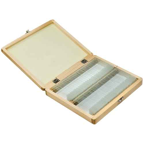 Barska 100-Piece Prepared Microscope Slides Set with Wooden Storage Case ? Educational Specimens for Kids & Students