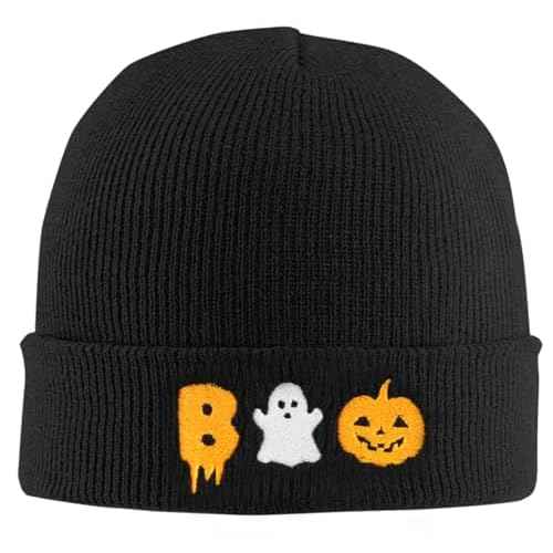 Ghost Halloween Beanie Hats for Men Women, Cute Embroidered Winter Warm Soft Skull Spooky Pumpkin Knit Caps