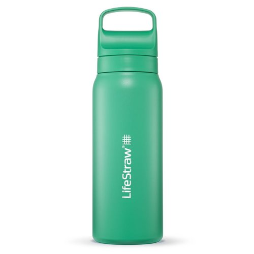 LifeStraw Go Series – Insulated Stainless Steel Water Filter Bottle for Travel and Everyday Use, Removes Bacteria, Parasites and Microplastics, Improves Taste, 24oz Cactus Green