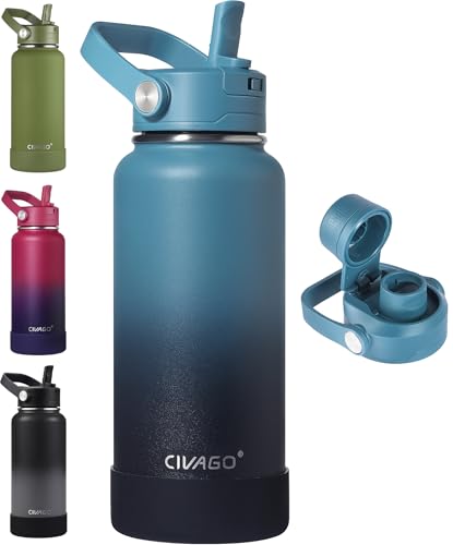 32 oz Insulated Stainless Steel Water Bottle with Removable Straw - Indigo Black