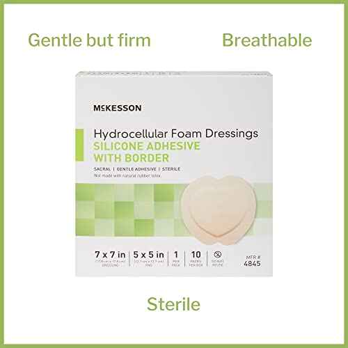 McKesson Hydrocellular Foam Dressings, Sterile, Silicone Adhesive with Border, Dimension 7 in x 7 in, Pad 5 in x 5 in, 10 Count, 1 Pack