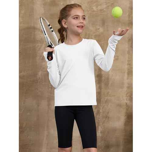 ZDC Girls Long Sleeve Athletic Shirts Kids Crewneck Quick Dry Workout Yoga Tops Basic Tees Activewear