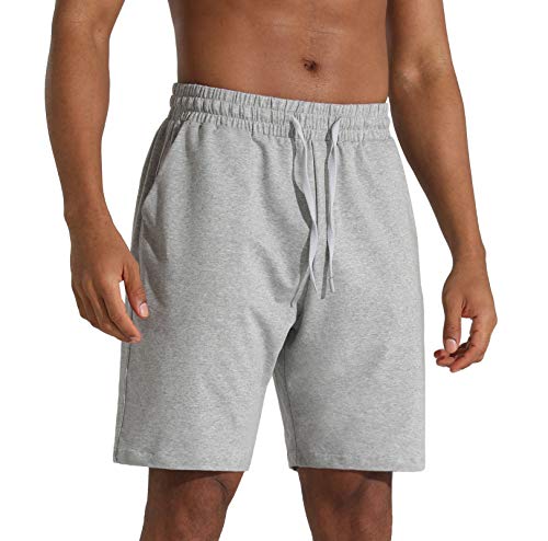 Men's Sweat Shorts with Pockets - Gym & Lounge Athletic Bottoms, Grey Large