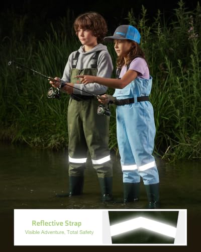 Kids Chest Waders with Boots - Youth Waterproof Fishing Waders for Boys, Green 8/9 Big Kid