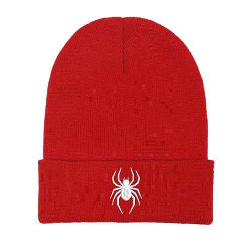 Cool Spider Web Pattern Halloween Beanie, Embroidered araneid Wool Knit Beanies Hats Gift for Men Women