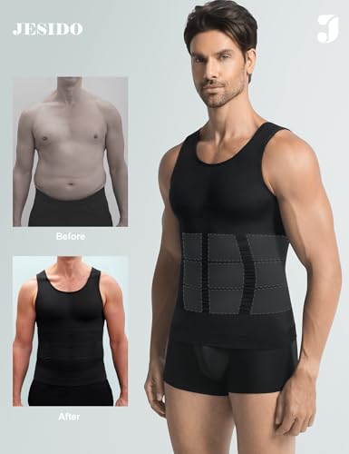 X-Large Compression Shirt Men Body Shaper Vest Workout Tank Top - Black & White