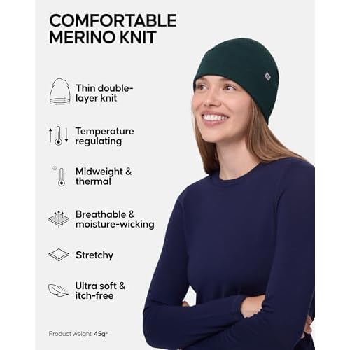DANISH ENDURANCE Lightweight Merino Wool Beanie for Men & Women, Thermal Hat