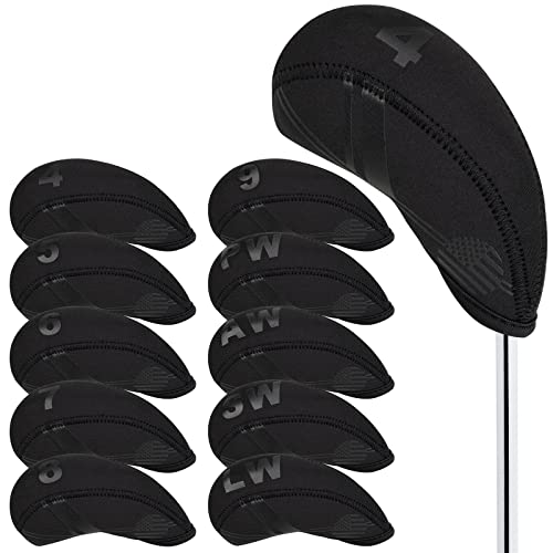 Golf Iron Head Covers 10Pcs Neoprene Club Protector Multi Color Black US Flag Variation