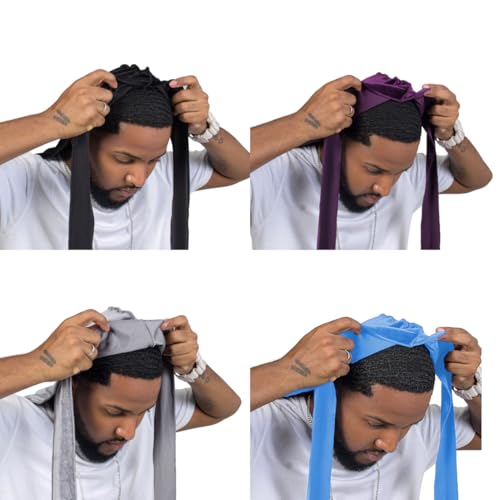 ForceWave Velvet Durags for Men & Women Pack of 4 - Black Grey Baby Blue Purple