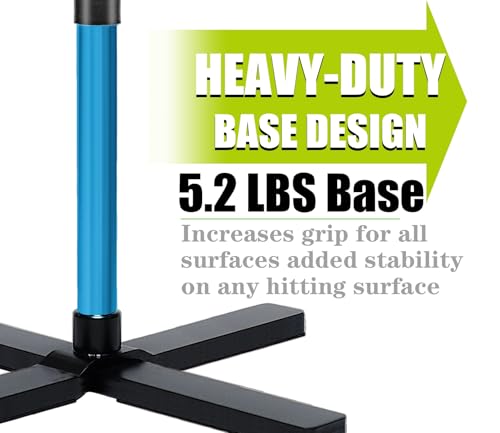 Batting Tee for Baseball and Softball - Heavy Base, Adjustable 25-47 Inches, Hand-Rolled Top - Blue, Height 25-37 Inches