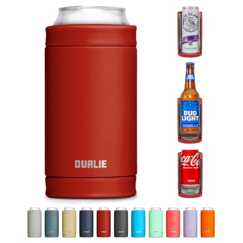 DUALIE 3-in-1 Insulated Can Cooler - Burnt Red - Fits 12 oz Cans, Slim Cans & Bottles