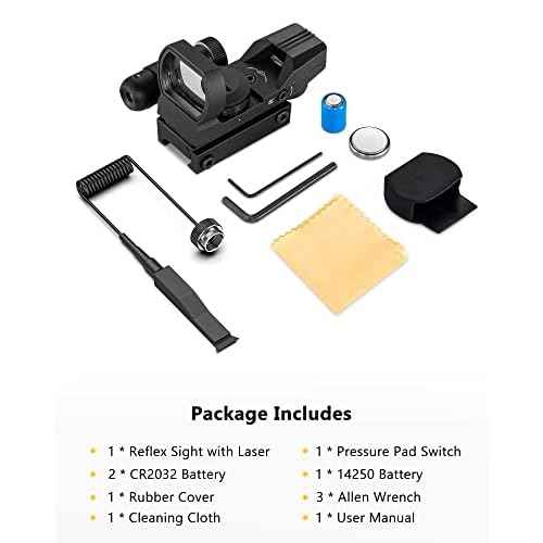 CVLIFE 1X22X33 Reflex Sight Red Dot Sight Red Green 4 Reticle Optics with Green Laser and Pressure Pad Switch for 20mm Rail