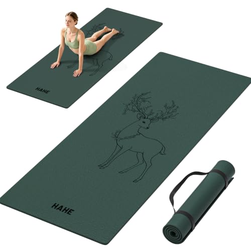 Extra Wide Yoga Mat 75x32 Inches with Deer Print - Green - Non-Slip Exercise & Fitness Mat