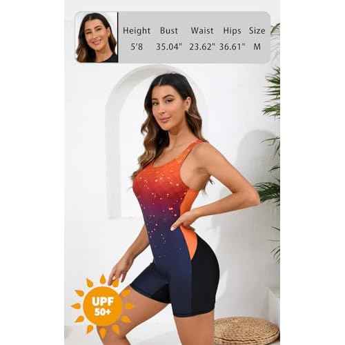 Halcurt Women's One Piece Boyleg Swimsuit Athletic with Shorts Racerback Boyshort Sport Bathing Suit