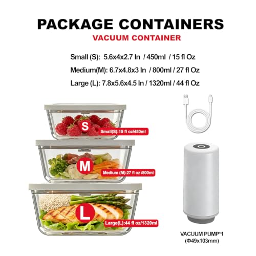 3-Pack Compact Handheld Vacuum Sealer with 3 Glass Containers - Food Saver Kit