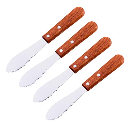 8-Inch Stainless Steel Sandwich Spreader Knives with Wood Handles - Pack of 4