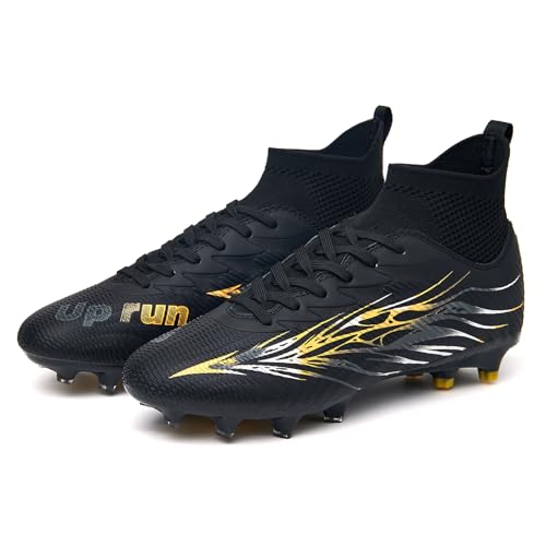 Soccer Cleats for Men and Women High Tops Lace Up Football Shoes - 9.5 Women / 8 Men Black FG
