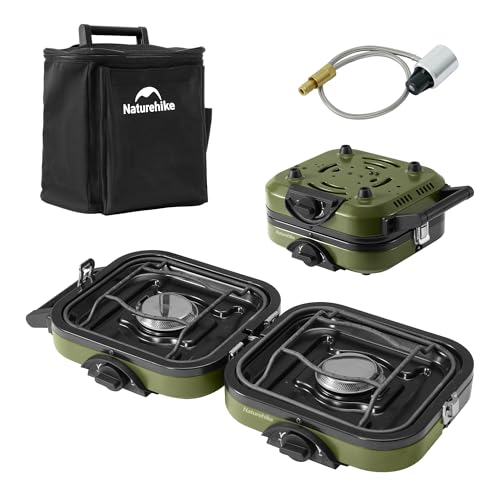 Naturehike 2 Burner Folding Camping Stove, Portable Propane Gas Stove with Carry Bag, 16000 BTU High-Performance Camp Stove with ETL Certification, Adjustable Burners & Piezo Ignition