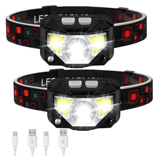 Keeble Outlets Headlamp Flashlight ? 1200 Lumen Ultra-Bright LED Rechargeable Head Lamp with White & Red Light ? Waterproof Motion Sensor Headlights for Camping, Running, Hiking & Fishing (2 Pack)