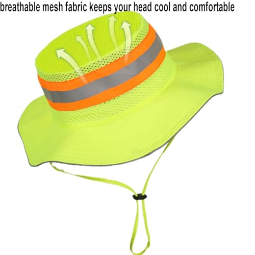 High Visibility Neon Reflective Sun Bucket Hat - Wide Brim Mesh Fishing Cap for Men Women - Green