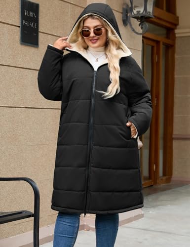 Women's Plus Size Fleece Winter Coat - 5X-Large Black Jacket