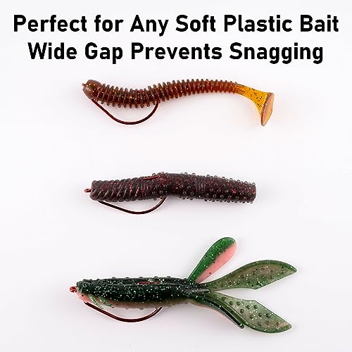 Dr.Fish Extra Wide Gap Worm Hooks 3/0 Red 100 Pack for Bass Fishing