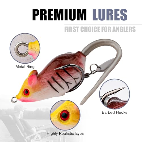 Soft Plastic Mouse Fishing Lure Pack with Tackle Box for Bass & Predator Fish