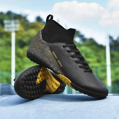 Men's Soccer Shoes High-Top Football Cleats Outdoor Indoor Lightweight Training Black 10