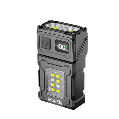 WARSUN DC08 Swivial LED Flashlight Rechargeable, 800 Lumens Mini Work Lihgt, Small EDC Flashlight Clip On with Back Clip, Magnetic Flashlight, for Emergency, Walk Dog, Working, Hiking, Camping