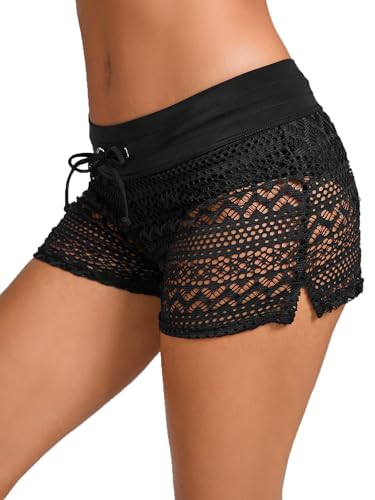 X-Large Women's Lace Swim Shorts - Black Bathing Suit Boy Shorts