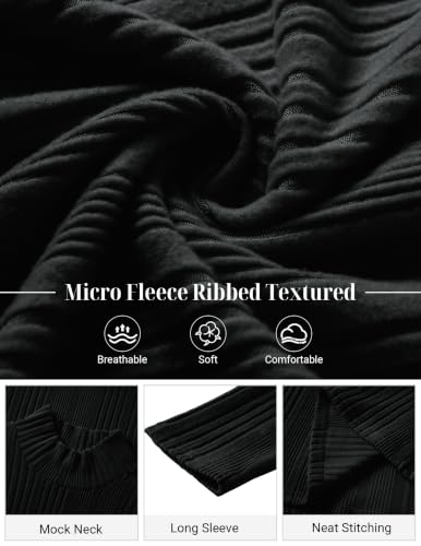 Men's Black Medium Fleece Thermal Mock Turtleneck Long Sleeve Shirt - Slim Fit