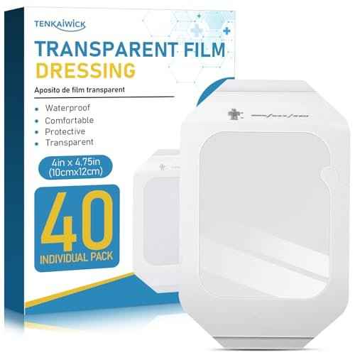 40 Packs Transparent Film Dressing 4" x 4.75", Waterproof Bandages for Wounds, Wound Dressing for Shower or IV Shield, Tattoo Aftercare Bandage, Clear Bandages for Wound Care