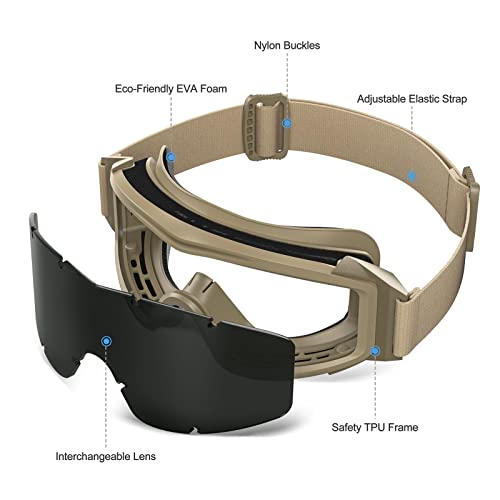 Xaegistac Tactical Goggles Anti-Fog Airsoft Safety Glasses Khaki Frame 1