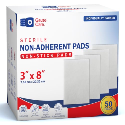Non-Stick Gauze Pads 3x8 Inch - Pack of 50 Wound Dressings, Absorbent & Painless Removal