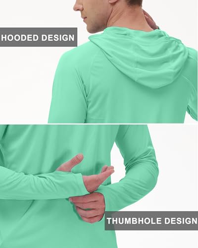 Men's UPF 50+ Sun Hoodie for Fishing Hiking Running - Long Sleeve UV Protection Shirt